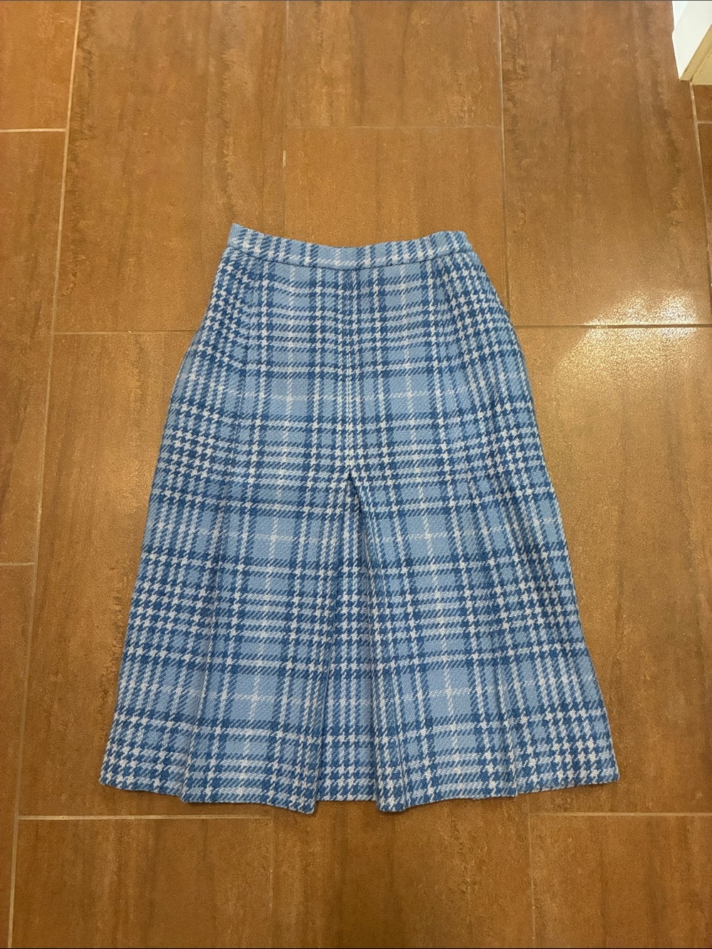 Vintage wool hand woven blue tartan houndstooth skirt XS